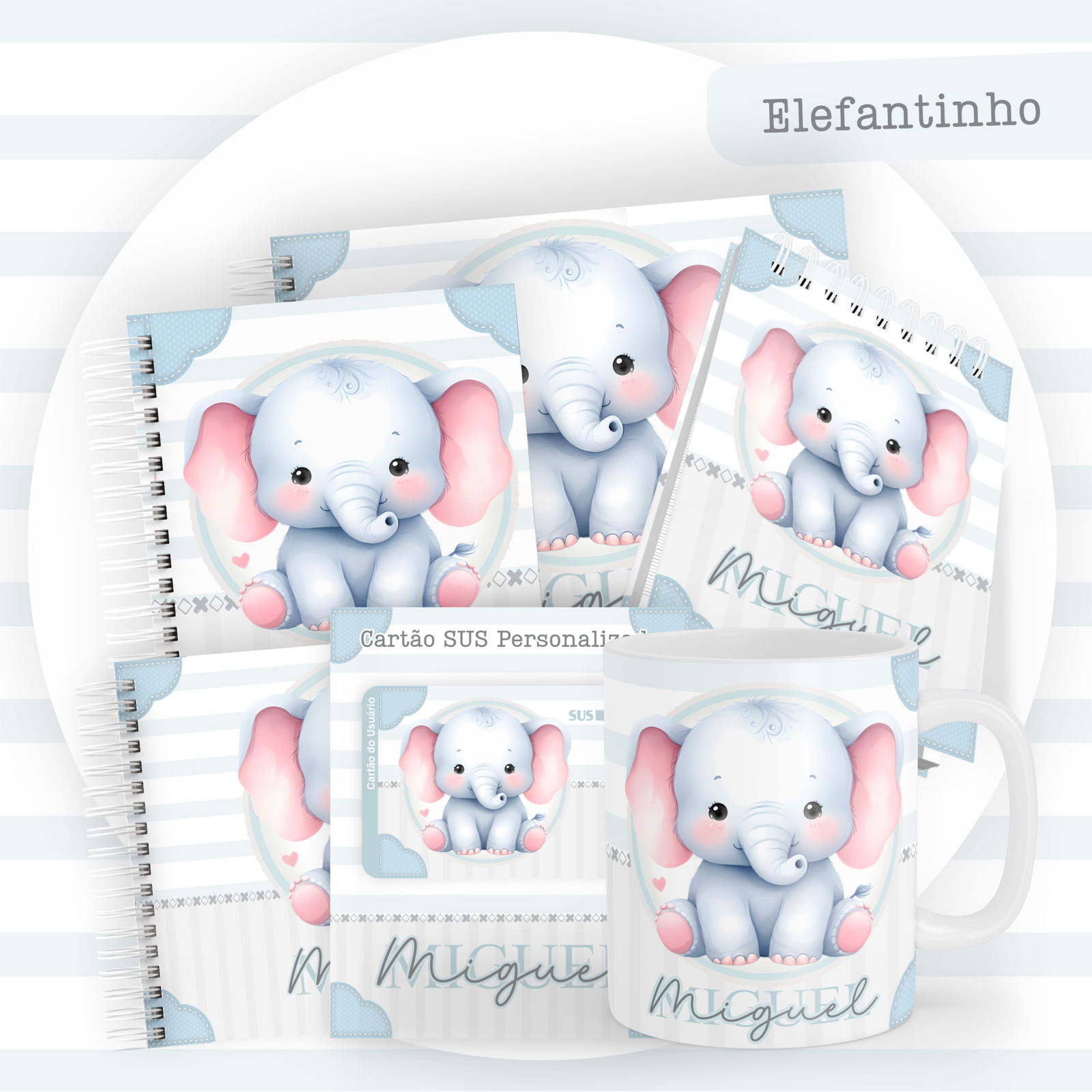 ELEFANTINHO-Pack-Baby-Caderneta-Mesversario-Memorias-cartao-sus-Arquivo-Digital Elefantinho Pack Baby Caderneta + Mesversário + Memórias + Cartão Sus - Imagem 1