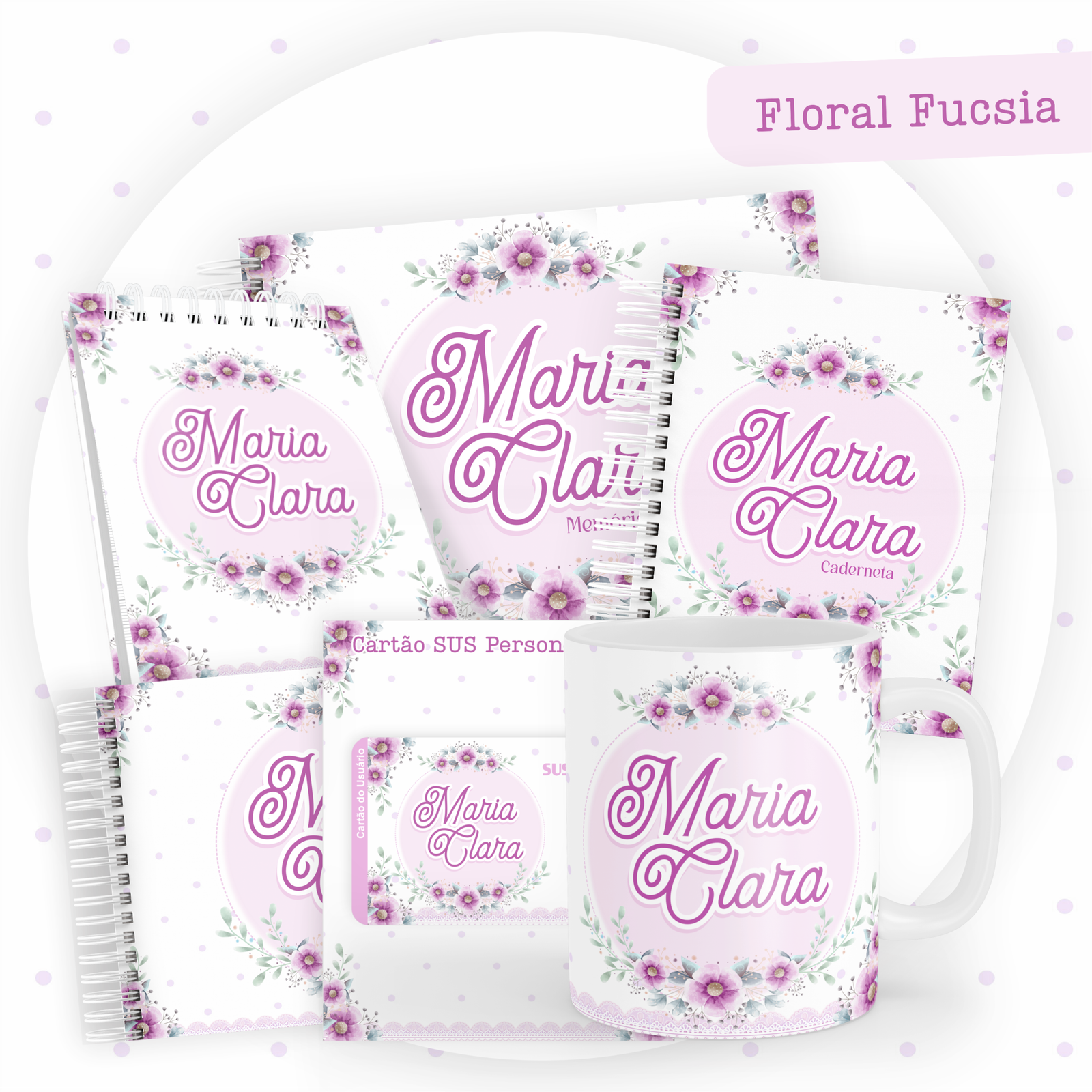 FLORAL-FUCSIA-Pack-Baby-Caderneta-Mesversario-Memorias-cartao-sus-Arquivo-Digital Floral Fucsia Pack Baby Caderneta + Mesversário + Memórias + Cartão Sus - Imagem 1
