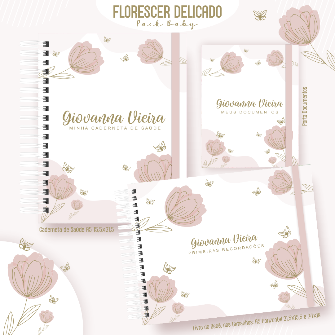 FLORESCER-DELICADO-Pack-Baby-Caderneta-de-Saude-Porta-Doc-Livro-do-Bebe-Arquivo-Digital Florescer Delicado Pack Baby Caderneta de Saúde + Porta Doc + Livro do Bebê - Imagem 1
