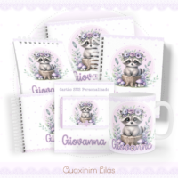 Guaxinim Lilás Pack Baby Caderneta + Mesversário + Memórias + Cartão Sus