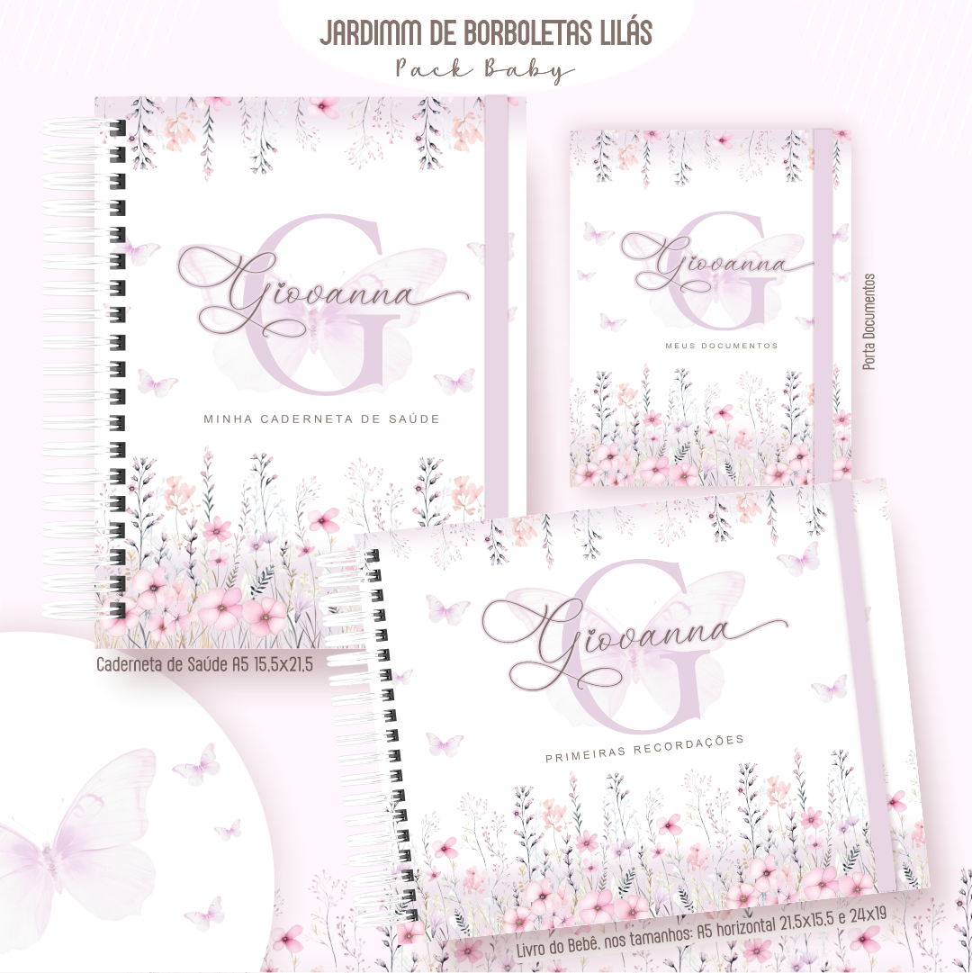 JARDIM-DE-BORBOLETAS-LILAS-ALFABETO-Pack-Baby-Caderneta-de-Saude-Porta-Doc-Livro-do-Bebe-Arquivo-Digital Jardim de Borboletas Lilás Alfabeto Pack Baby Caderneta de Saúde + Porta Doc + Livro do Bebê - Imagem 1