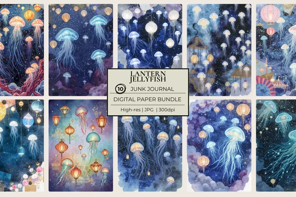 Junk-Journal-Papers-Lantern-Jellyfish Junk Journal Papers Lantern Jellyfish - Imagem 1