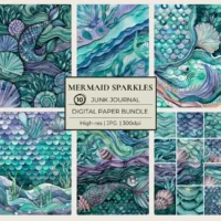 Junk Journal Papers Mermaid Sparkles