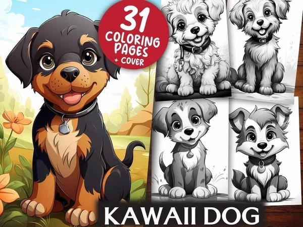 Kawaii-Dog Coloring Books Kawaii Dog - Imagem 1