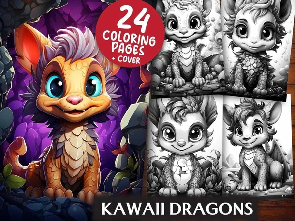 Kawaii-Dragons Coloring Books Kawaii Dragons - Imagem 1