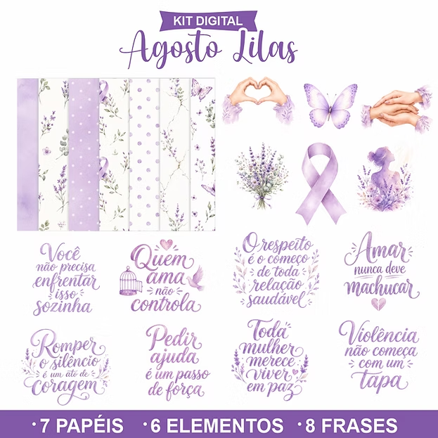 Kit-Digital-Agosto-Lilas-2026 Kit Digital Agosto Lilás - Imagem 1