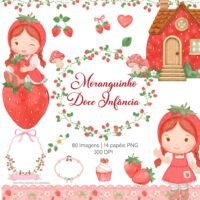 Kit Digital Moranguinho Doce Infância Ilustrações Aquarela
