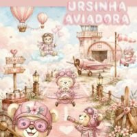 Kit Digital Ursinha Aviadora Rosa