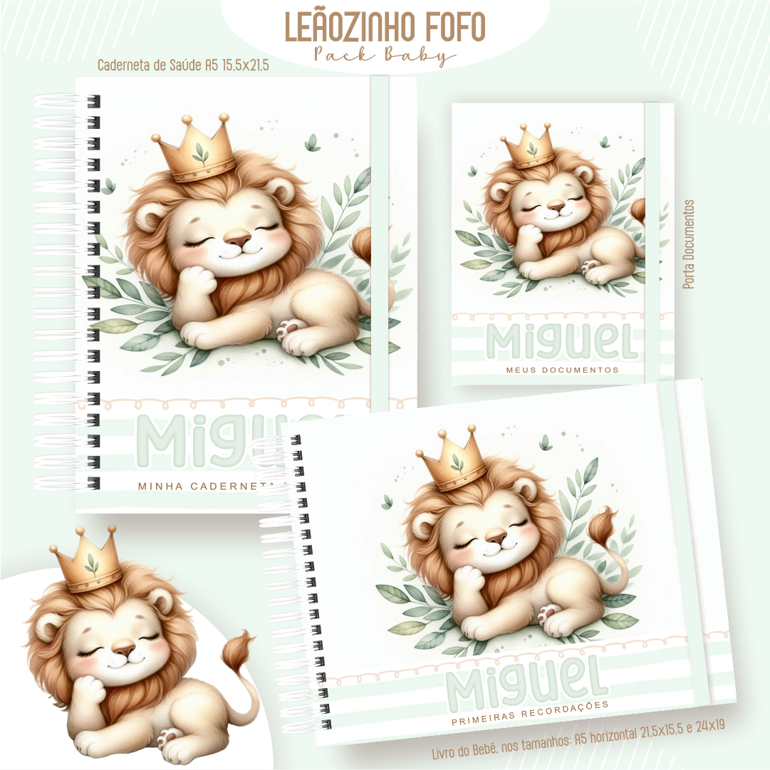 LEAOZINHO-FOFO-Pack-Baby-Caderneta-de-Saude-Porta-Doc-Livro-do-Bebe-Arquivo-Digital Leaozinho Fofo Pack Baby Caderneta de Saúde + Porta Doc + Livro do Bebê - Imagem 1