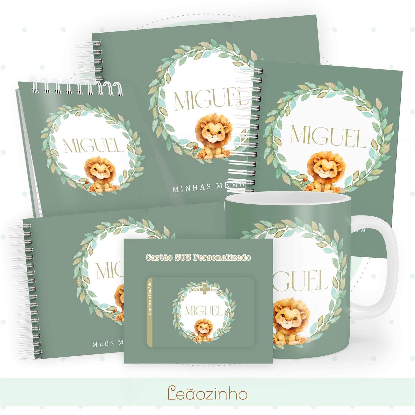 LEAOZINHO-Pack-Baby-Caderneta-Mesversario-Memorias-cartao-sus-Arquivo-Digital Leãozinho Pack Baby Caderneta + Mesversário + Memórias + Cartão Sus - Imagem 1