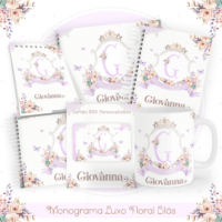 Monograma Luxo Floral Lilás Pack Baby Caderneta + Mesversário + Memórias + Cartão Sus