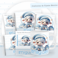 Ovelhinha de Pijama Menino Pack Baby Caderneta + Mesversário + Memórias + Cartão Sus