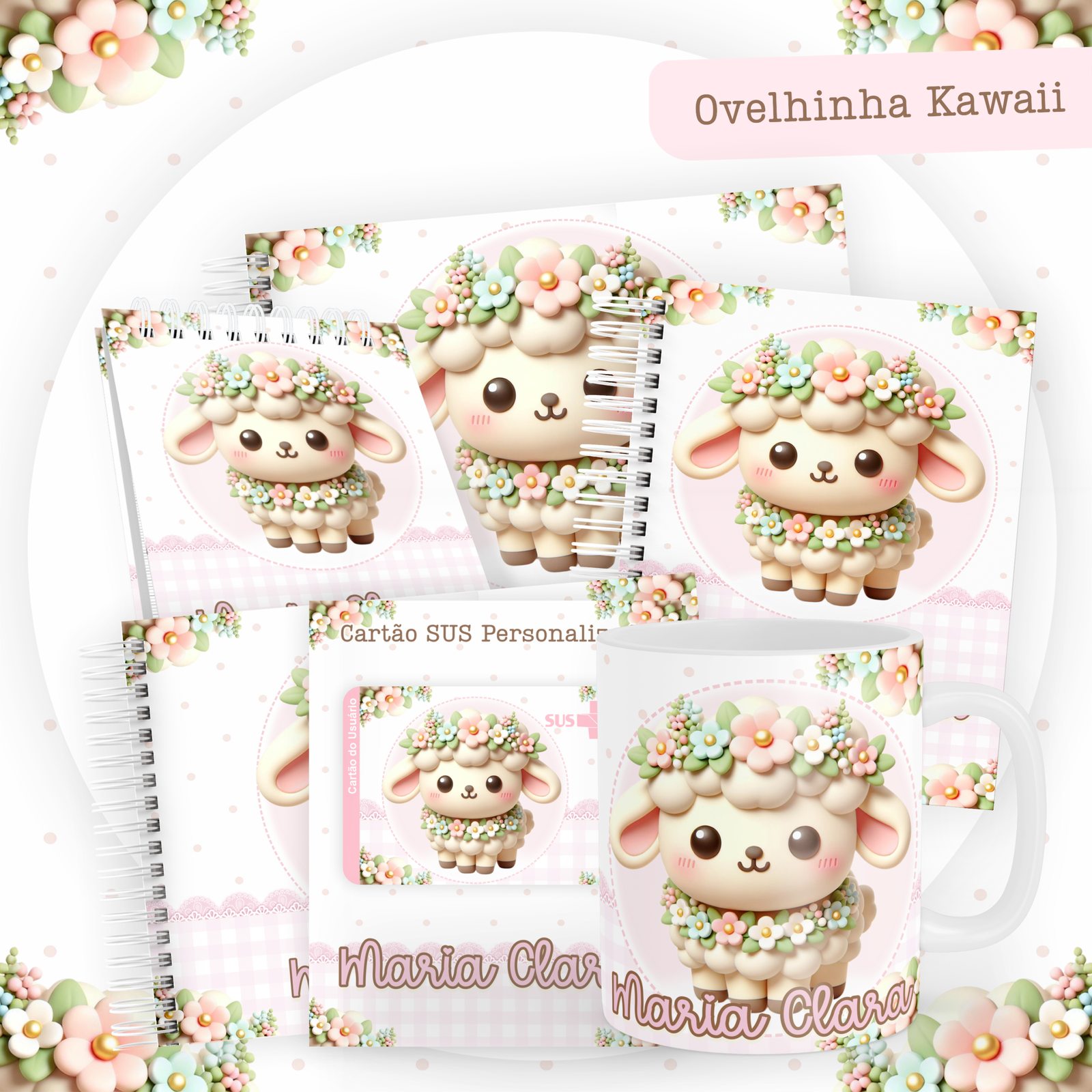 OVELHINHA-KAWAII-Pack-Baby-Caderneta-Mesversario-Memorias-cartao-sus-Arquivo-Digital Ovelha Kawaii Pack Baby Caderneta + Mesversário + Memórias + Cartão Sus - Imagem 1