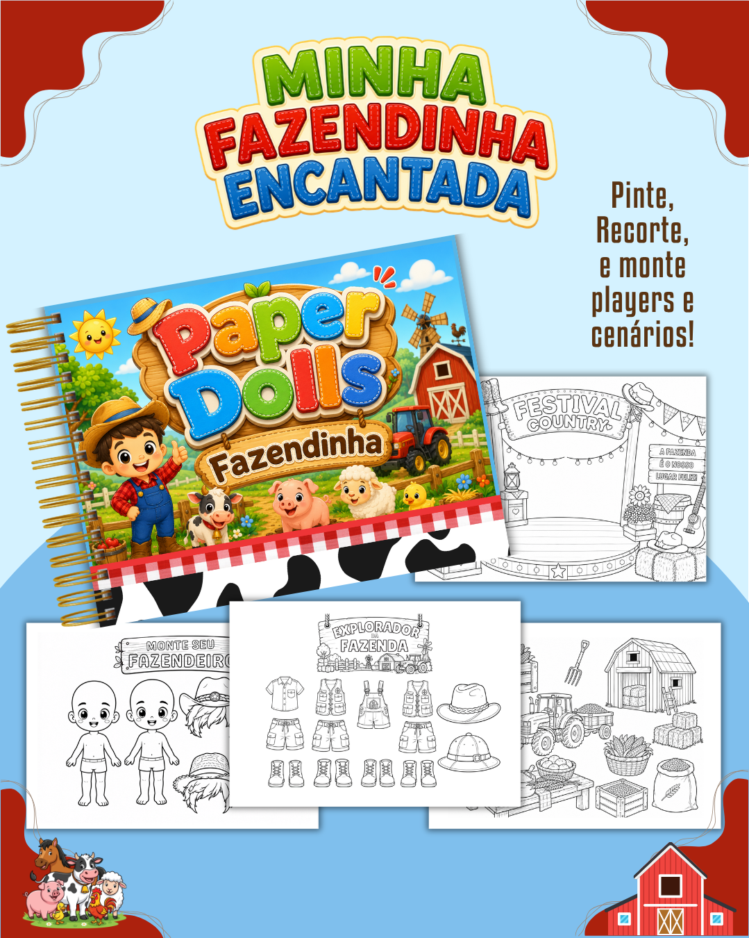 PACK-PAPER-DOLLS-PARA-COLORIR-FAZENDINHA-MENINO Pack Paper Dolls para Colorir Fazendinha Menino - Imagem 1