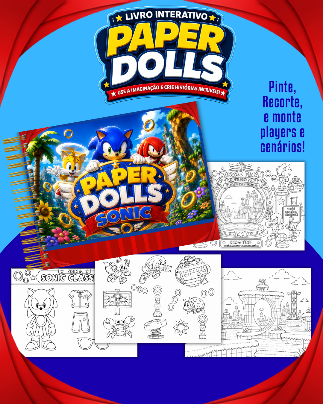PACK-PAPER-DOLLS-PARA-COLORIR-SONIC Pack Paper Dolls para Colorir Sonic - Imagem 1