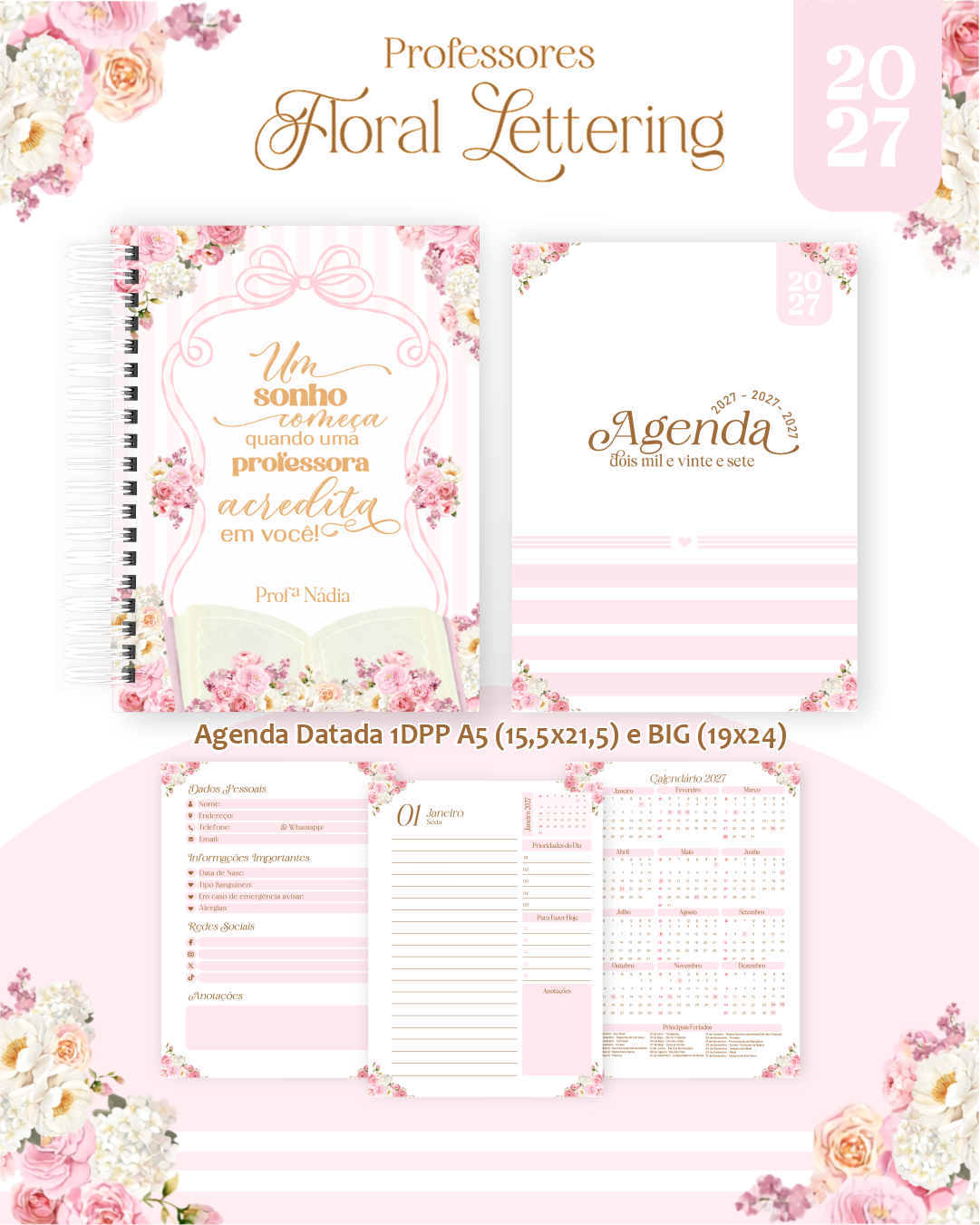 PACK-PROFESSORES-2027-FLORAL-DELICADO Pack encadernação Professores Floral Delicado - Imagem 1