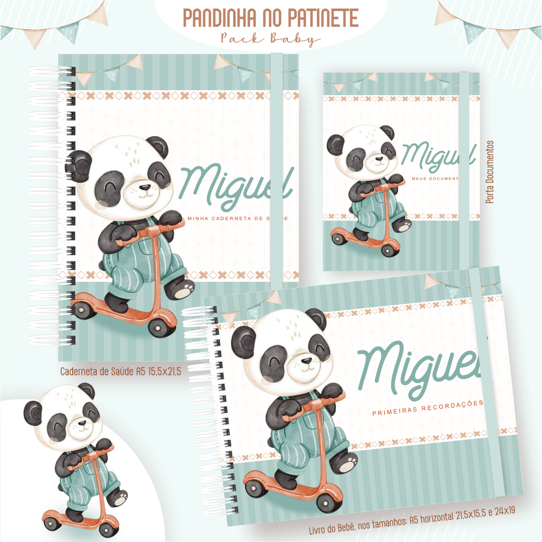 PANDINHA-NO-PATINETE-Pack-Baby-Caderneta-de-Saude-Porta-Doc-Livro-do-Bebe-Arquivo-Digital Pandinha No Patinete Pack Baby Caderneta de Saúde + Porta Doc + Livro do Bebê - Imagem 1