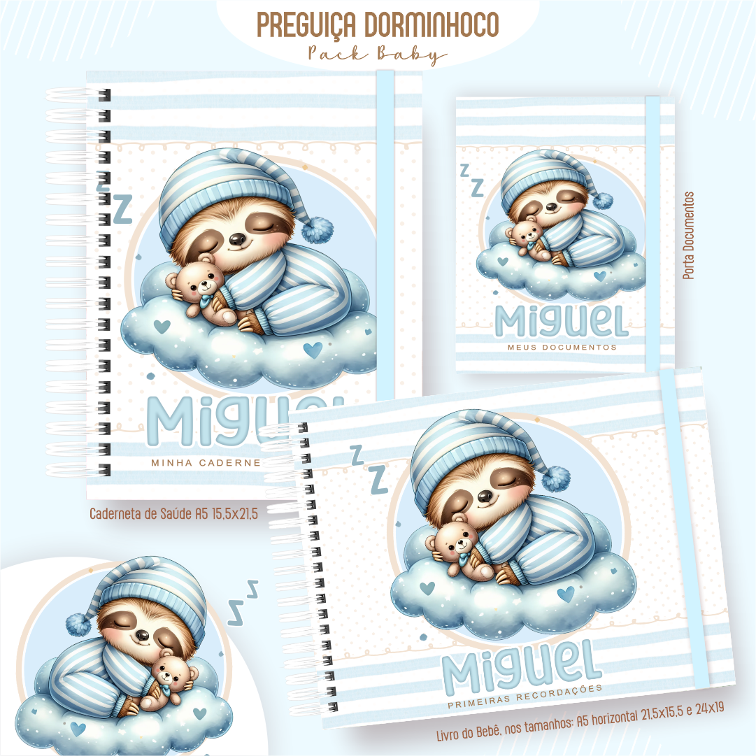 PREGUICA-DORMINHOCO-Pack-Baby-Caderneta-de-Saude-Porta-Doc-Livro-do-Bebe-Arquivo-Digital Preguiça Dorminhoco Pack Baby Caderneta de Saúde + Porta Doc + Livro do Bebê - Imagem 1