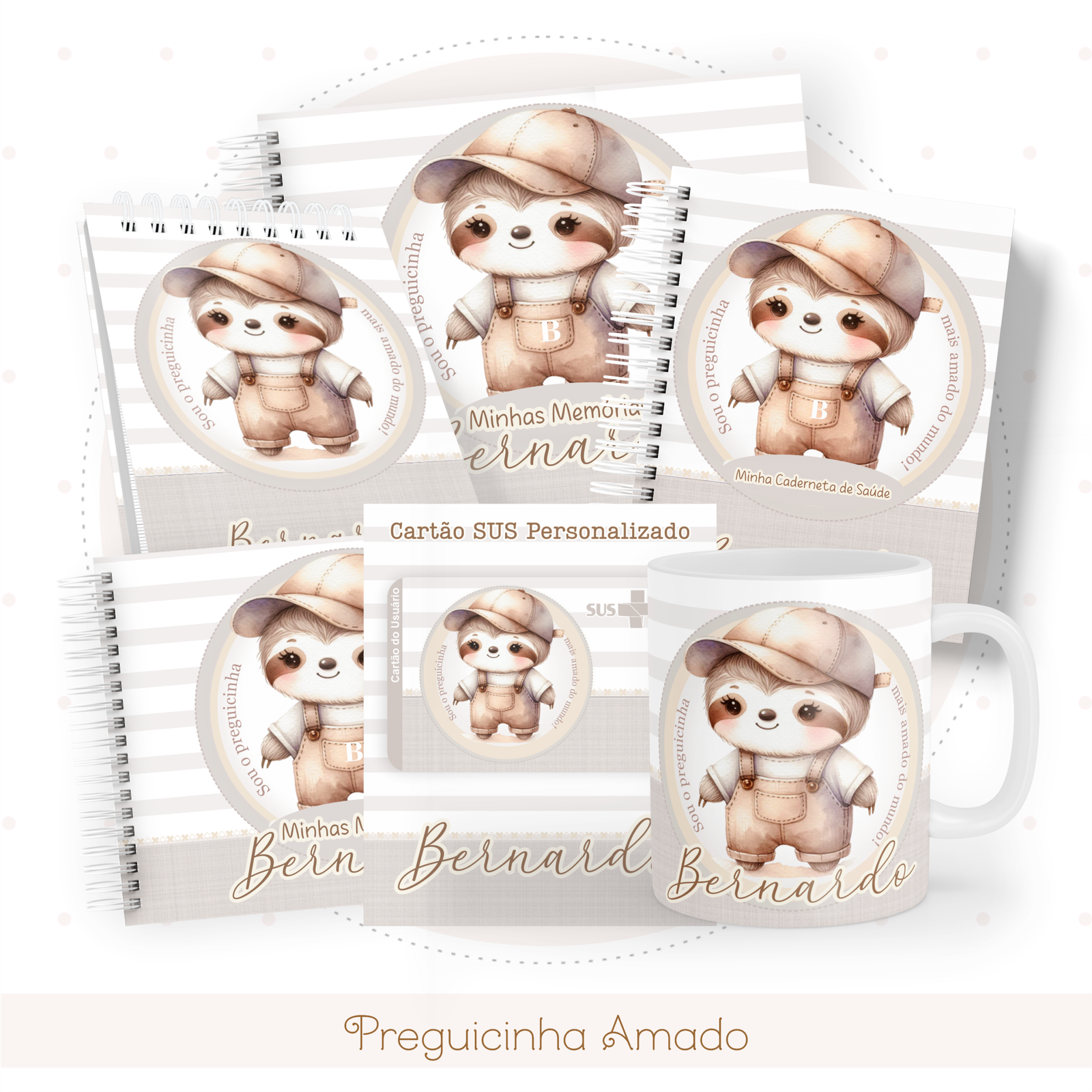 PREGUICINHA-AMADO-Pack-Baby-Caderneta-Mesversario-Memorias-cartao-sus-Arquivo-Digital-1 Preguicinha Amado Pack Baby Caderneta + Mesversário + Memórias + Cartão Sus - Imagem 1