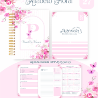 Pack Encadernação , Agenda, Planner, Calendário 15) Alfabeto Floral
