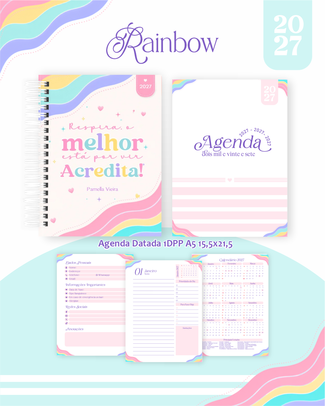 Pack-Encadernacao-2027-Agenda-Planner-Calendario-34-RAINBOW-Arquivos-Digitais Pack Encadernação , Agenda, Planner, Calendário 34) Rainbow Arquivos Digitais - Imagem 1