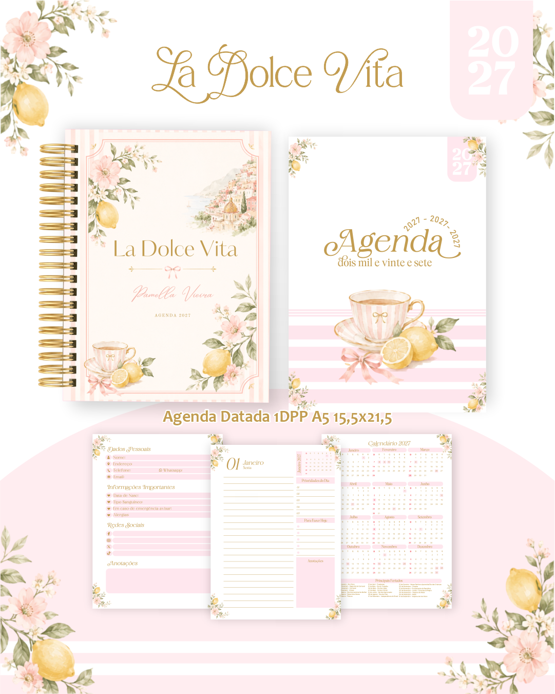 Pack-Encadernacao-2027-Agenda-Planner-Calendario-39-LA-DOLCE-VITA-Arquivos-Digitais Pack Encadernação , Agenda, Planner, Calendário 39) La Dolce Vita Arquivos Digitais - Imagem 1