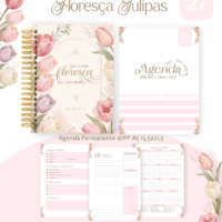 Pack Encadernação , Agenda, Planner, Calendário 42) Floresça Tulipas Arquivos Digitais