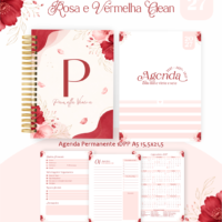 Pack Encadernação , Agenda, Planner, Calendário 46) Rosa e Vermelha Clean Arquivos Digitais