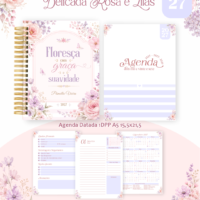 Pack Encadernação , Agenda, Planner, Calendário 50) Delicada Rosa e Lilás Arquivos Digitais