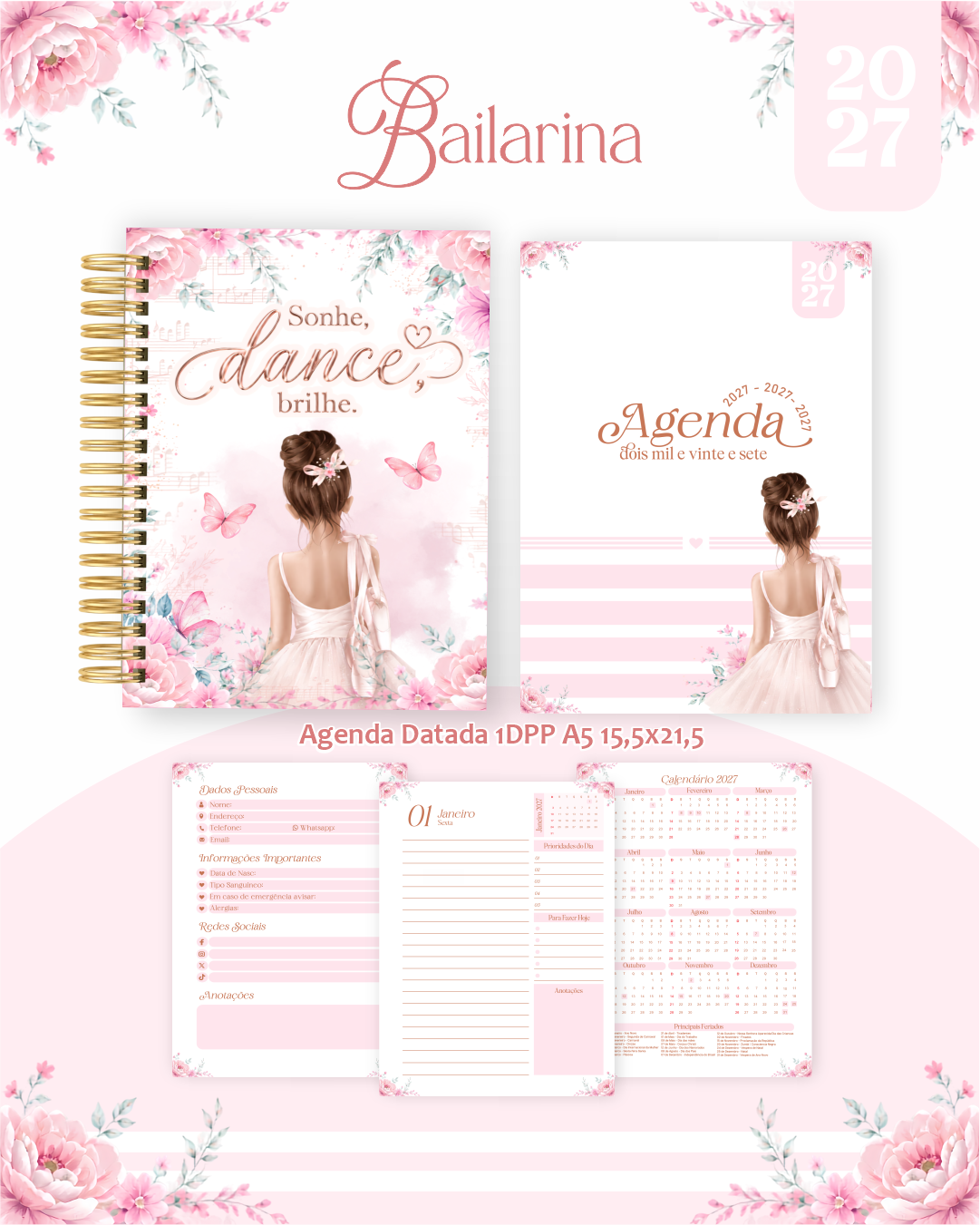 Pack-Encadernacao-2027-Agenda-Planner-Calendario-60-BAILARINA Pack Encadernação , Agenda, Planner, Calendário 60) Bailarina - Imagem 1