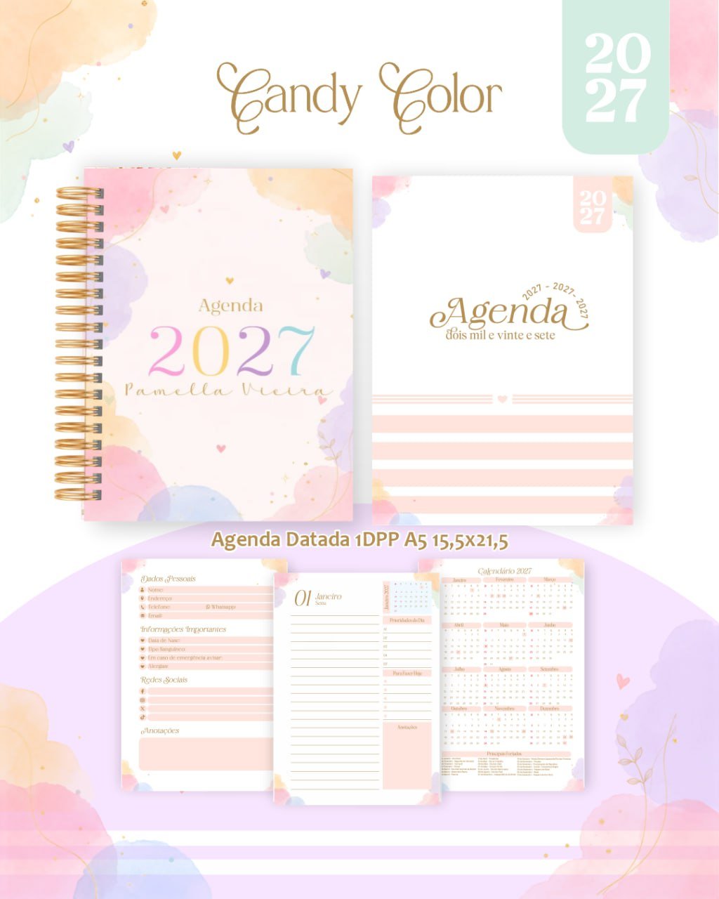 Pack-Encadernacao-2027-Agenda-Planner-Calendario-Candy-Color-Arquivos-digitais Pack Encadernação , Agenda, Planner, Calendário Candy Color Arquivos Digitais - Imagem 1