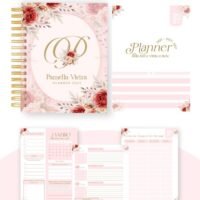 Pack Encadernação , Agenda, Planner, Calendário Floral Rosa e Vermelho Arquivos Digitais