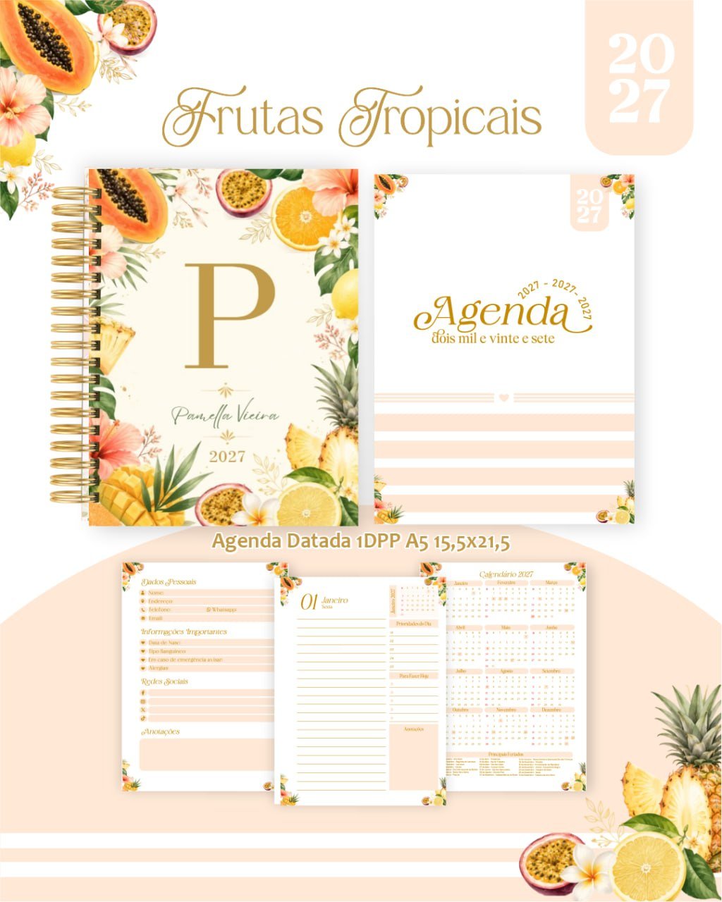 Pack-Encadernacao-2027-Agenda-Planner-Calendario-Flores-Tropicais-Arquivos-digitais Pack Encadernação , Agenda, Planner, Calendário Flores Tropicais Arquivos Digitais - Imagem 1