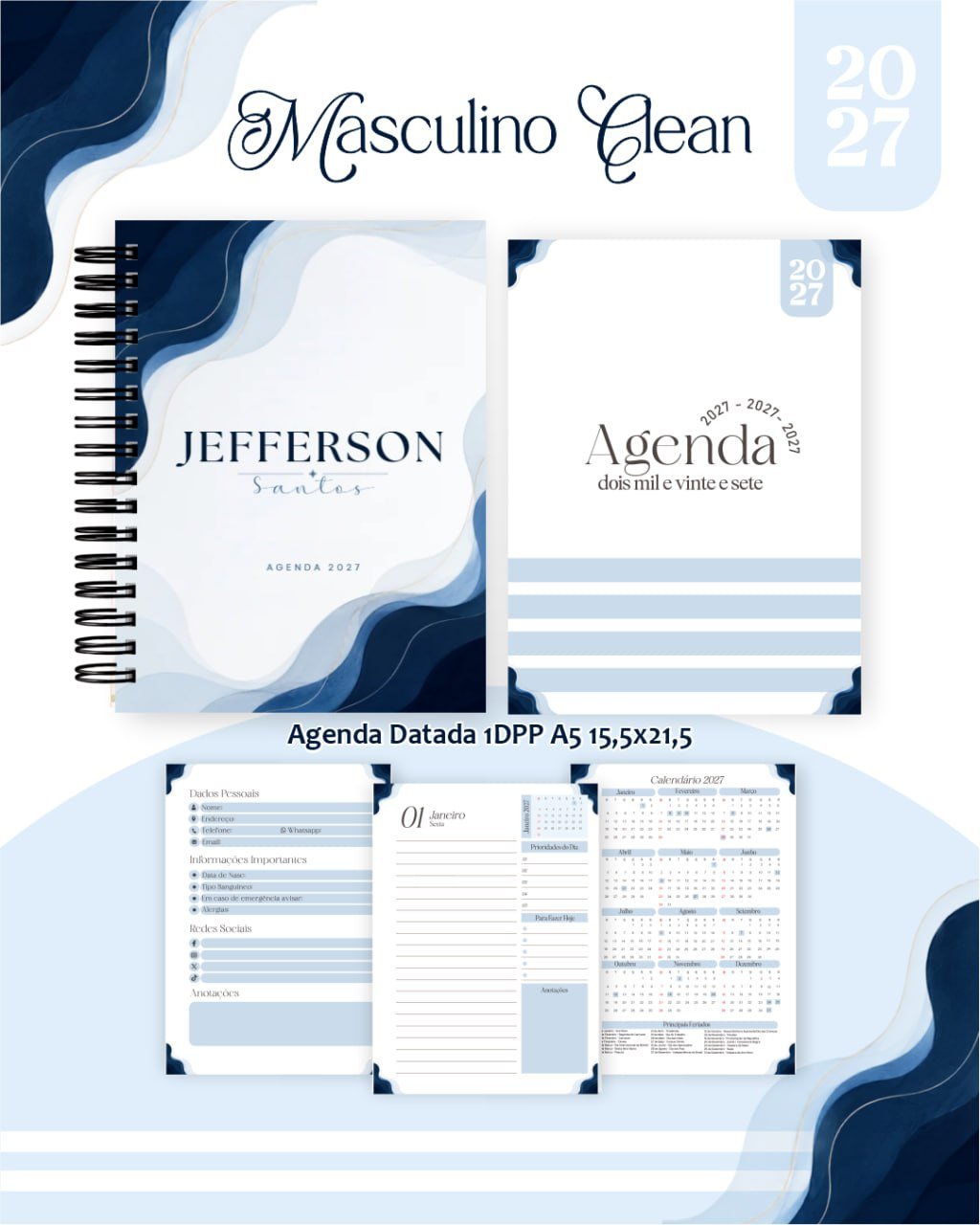 Pack-Encadernacao-2027-Agenda-Planner-Calendario-Masculino-Clean-Arquivos-digitais Pack Encadernação , Agenda, Planner, Calendário Masculino Clean Arquivos Digitais - Imagem 1