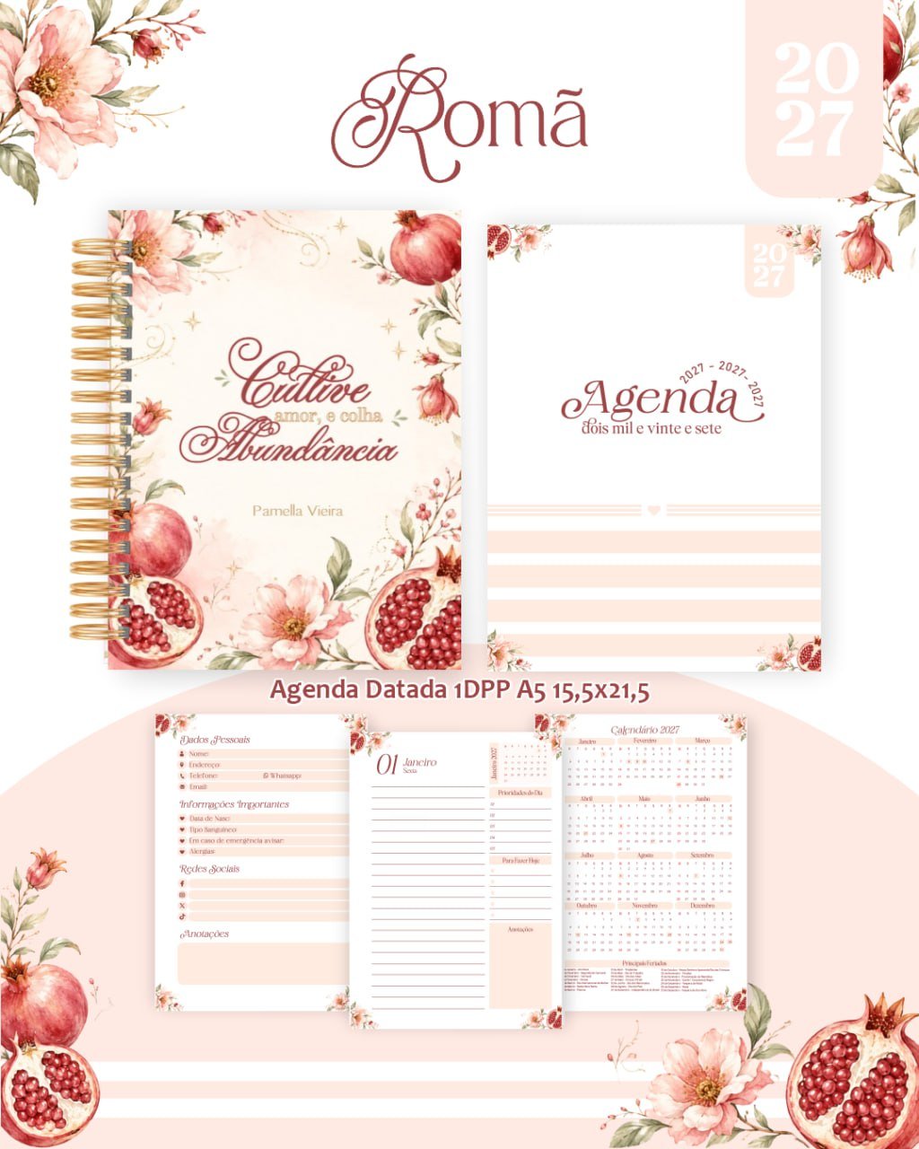 Pack-Encadernacao-2027-Agenda-Planner-Calendario-Roma-Arquivos-digitais Pack Encadernação , Agenda, Planner, Calendário Romã Arquivos Digitais - Imagem 1