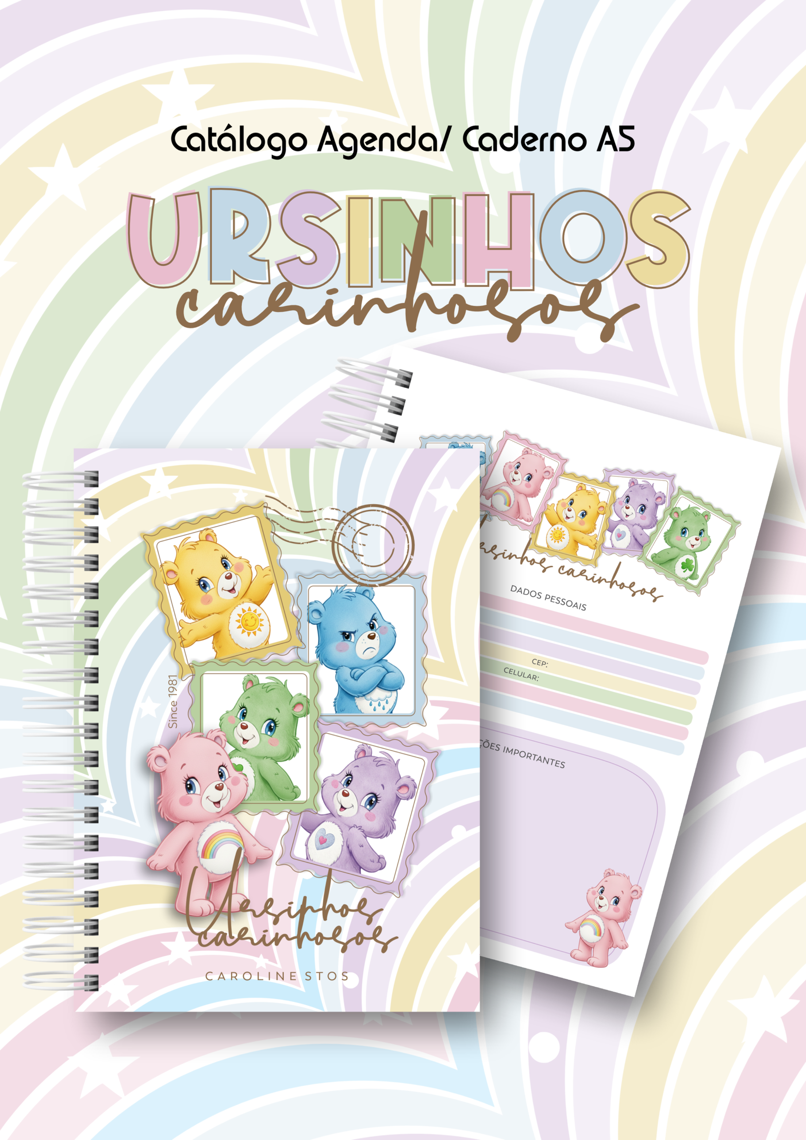 Pack-Encadernacao-catalogo-agenda-caderno-a5-ursinhos-carinhosos Caderno A5 Pack Encadernação Catalogo Agenda Ursinhos Carinhosos - Imagem 1