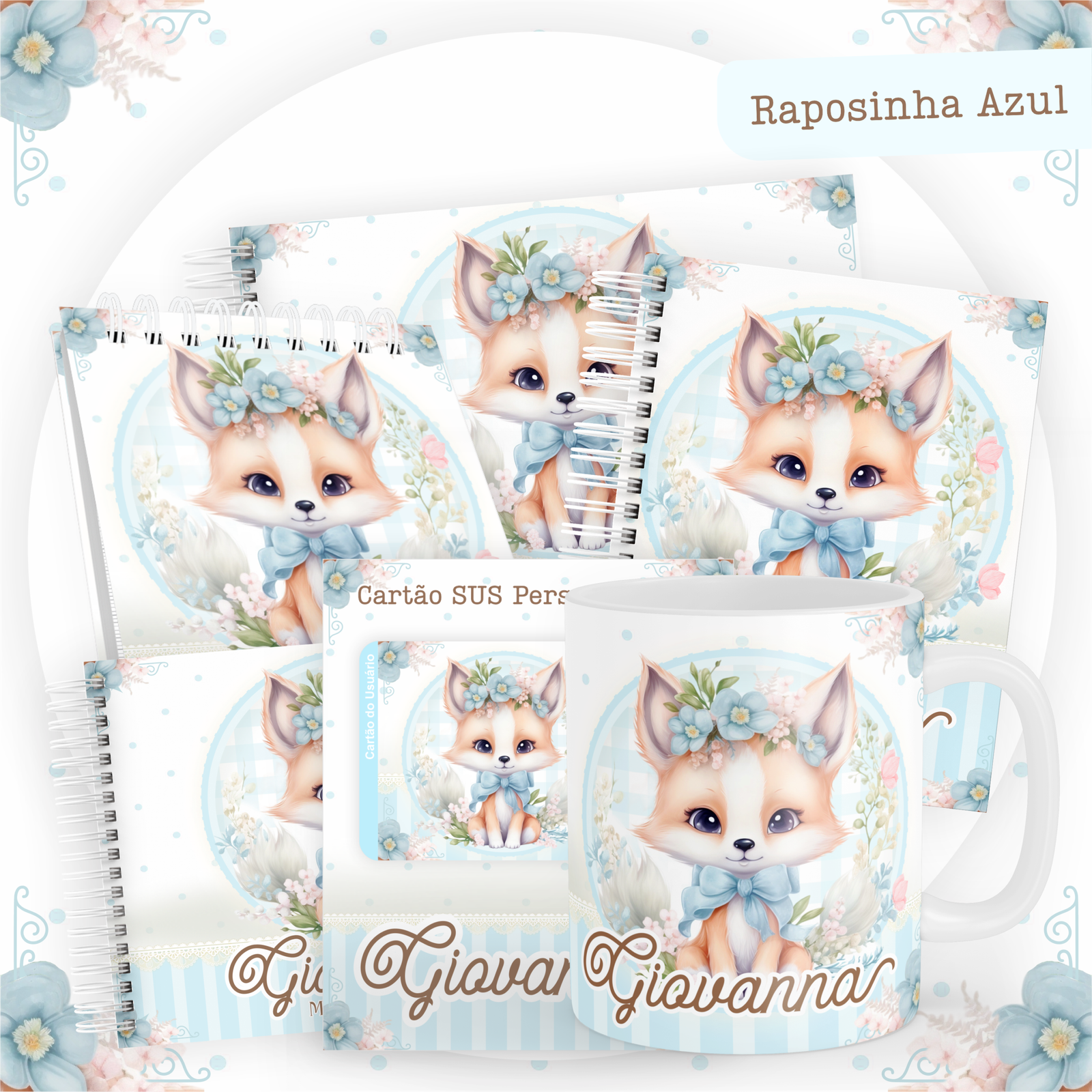 RAPOSINHA-AZUL-Pack-Baby-Caderneta-Mesversario-Memorias-cartao-sus-Arquivo-Digital-1 Raposinha Azul Pack Baby Caderneta + Mesversário + Memórias + Cartão Sus - Imagem 1