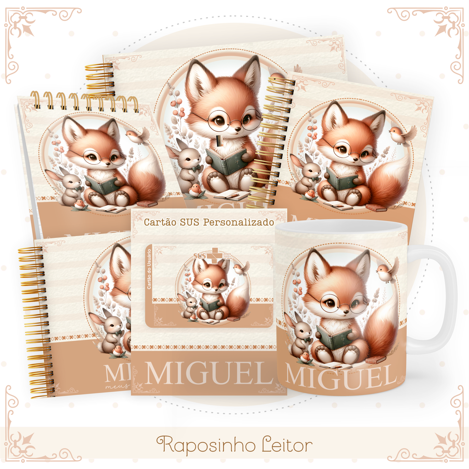 RAPOSINHO-LEITOR-Pack-Baby-Caderneta-Mesversario-Memorias-cartao-sus-Arquivo-Digital Raposinho Leitor Pack Baby Caderneta + Mesversário + Memórias + Cartão Sus - Imagem 1