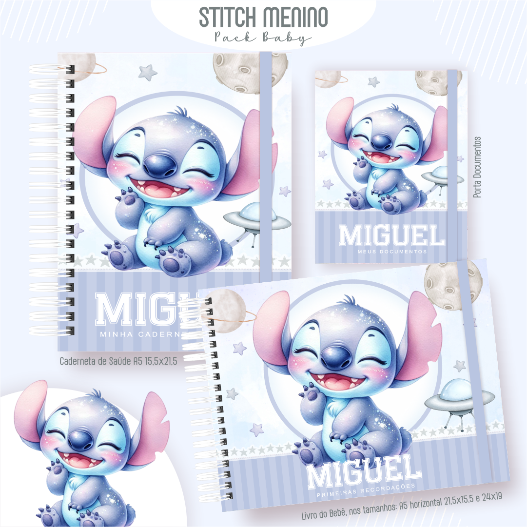 STITCH-MENINO-Pack-Baby-Caderneta-de-Saude-Porta-Doc-Livro-do-Bebe-Arquivo-Digital Stitch Menino Pack Baby Caderneta de Saúde + Porta Doc + Livro do Bebê - Imagem 1