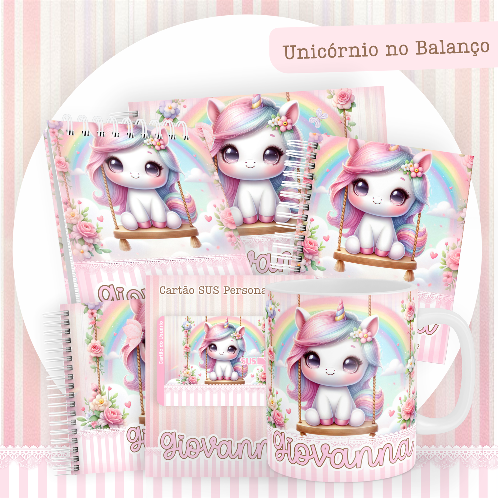 UNICORNIO-NO-BALANCO-Pack-Baby-Caderneta-Mesversario-Memorias-cartao-sus-Arquivo-Digital Unicórnio No Balanço Pack Baby Caderneta + Mesversário + Memórias + Cartão Sus - Imagem 1