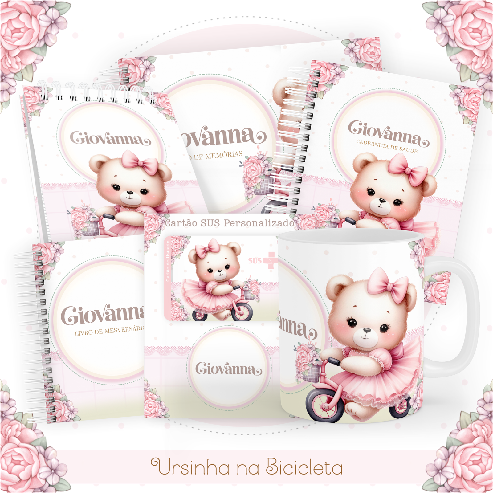 URSINHA-NA-BICICLETA-Pack-Baby-Caderneta-Mesversario-Memorias-cartao-sus-Arquivo-Digital Ursinha Na Bicicleta Pack Baby Caderneta + Mesversário + Memórias + Cartão Sus - Imagem 1