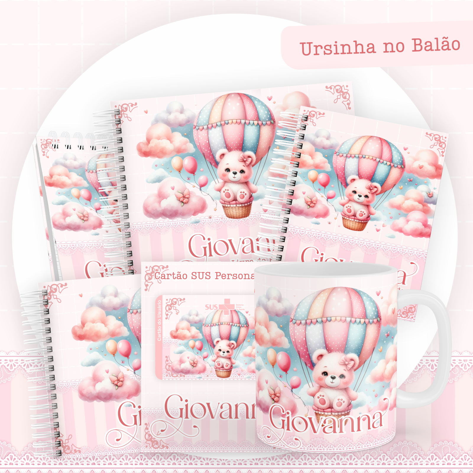 URSINHA-NO-BALAO-Pack-Baby-Caderneta-Mesversario-Memorias-cartao-sus-Arquivo-Digital Ursinha No Balão Pack Baby Caderneta + Mesversário + Memórias + Cartão Sus - Imagem 1