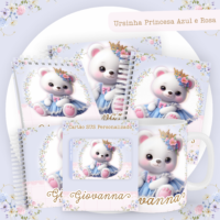 Ursinha Princesa Azul e Rosa Pack Baby Caderneta + Mesversário + Memórias + Cartão Sus