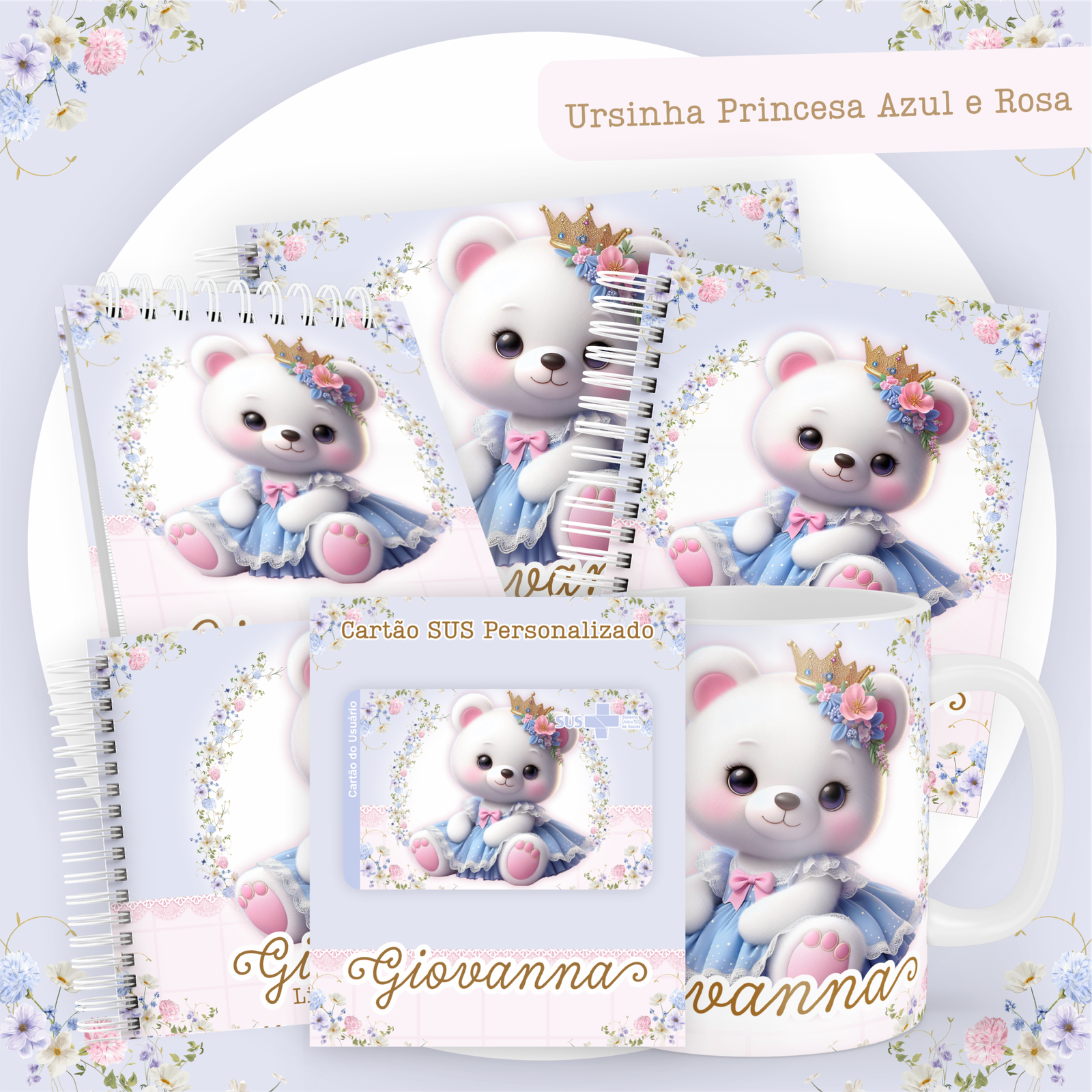URSINHA-PRINCESA-AZUL-E-ROSA-Pack-Baby-Caderneta-Mesversario-Memorias-cartao-sus-Arquivo-Digital-1 Ursinha Princesa Azul e Rosa Pack Baby Caderneta + Mesversário + Memórias + Cartão Sus - Imagem 1