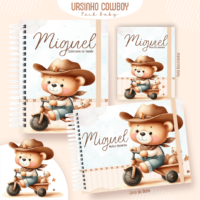 Ursinho Cowboy Pack Baby Caderneta de Saúde + Porta Doc + Livro do Bebê