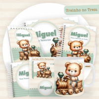 Ursinho No Trem Pack Baby Caderneta + Mesversário + Memórias + Cartão Sus
