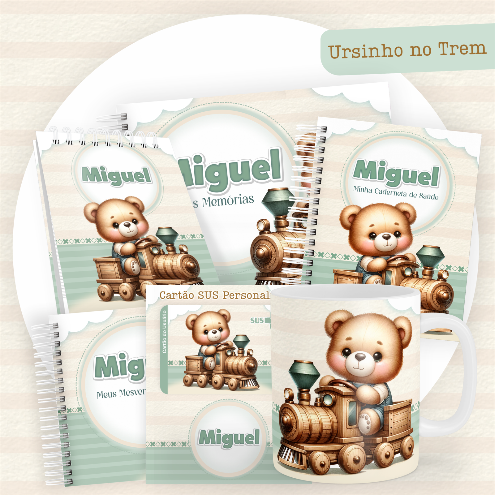 URSINHO-NO-TREM-Pack-Baby-Caderneta-Mesversario-Memorias-cartao-sus-Arquivo-Digital Ursinho No Trem Pack Baby Caderneta + Mesversário + Memórias + Cartão Sus - Imagem 1