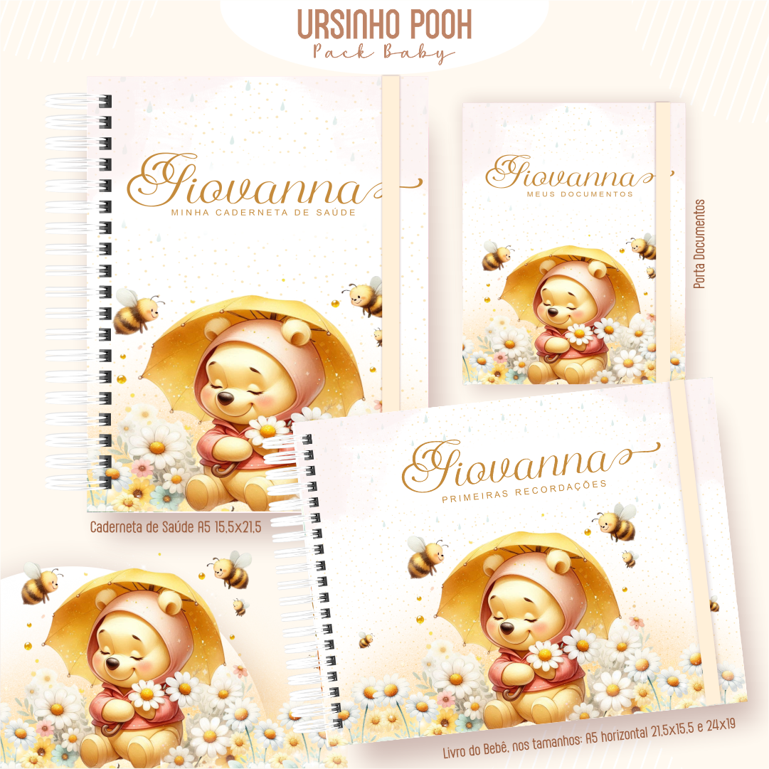URSINHO-POOH-Pack-Baby-Caderneta-de-Saude-Porta-Doc-Livro-do-Bebe-Arquivo-Digital-1 Ursinho Pooh Pack Baby Caderneta de Saúde + Porta Doc + Livro do Bebê - Imagem 1