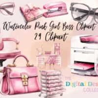 Watercolor Pink Girl Boss Clipart 88039961