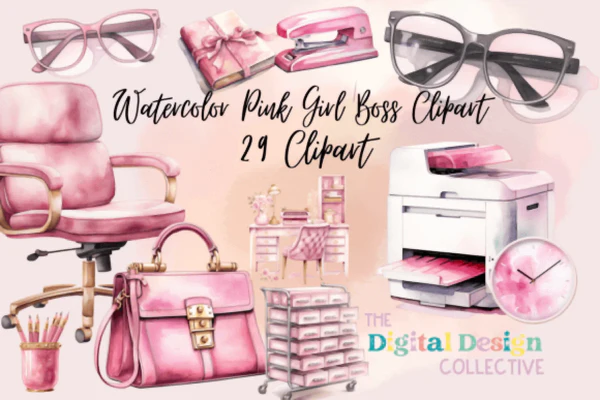 Watercolor-Pink-Girl-Boss-Clipart-88039961 Watercolor Pink Girl Boss Clipart 88039961 - Imagem 1